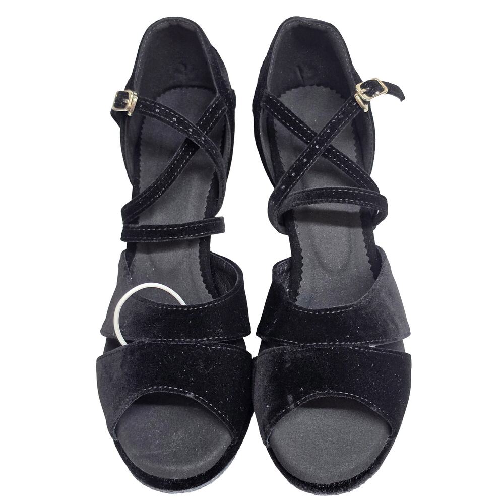 Dance and Sway Black Velvet Ballroom Dance Heels Size 7 Strappy Latin Shoes